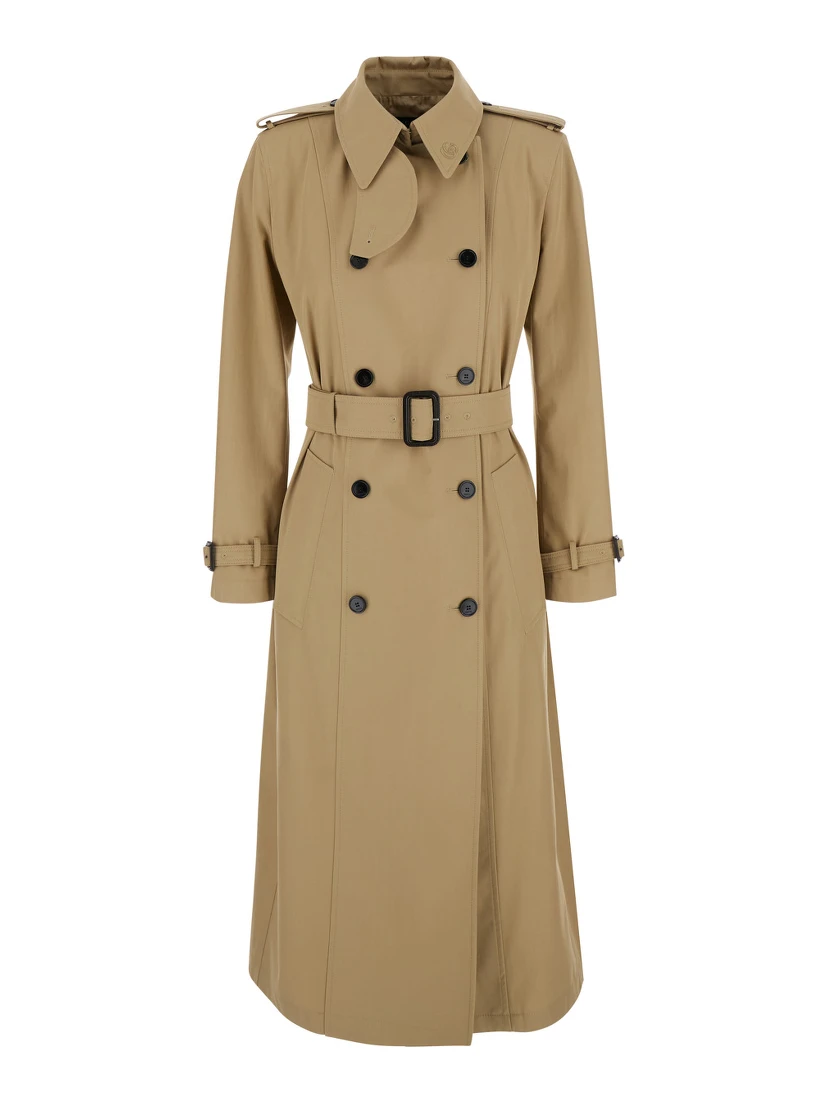 Beige Trench Coat with Adjustable Belt at the Front in Cotton for Women