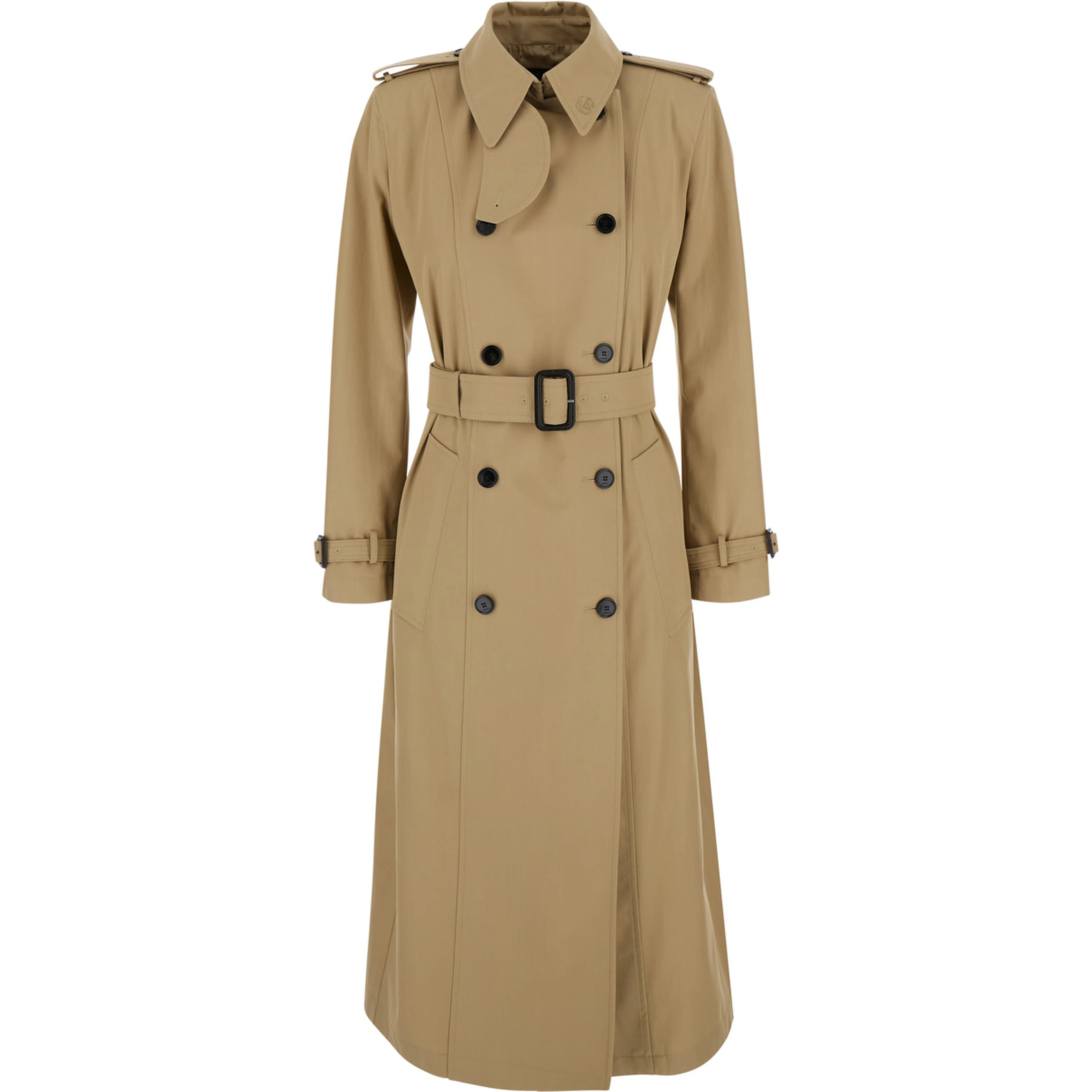 Beige Trench Coat with Adjustable Belt at the Front in Cotton for Women