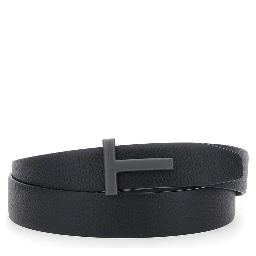 Black Belt with T Buckle Closure in Leather for Men