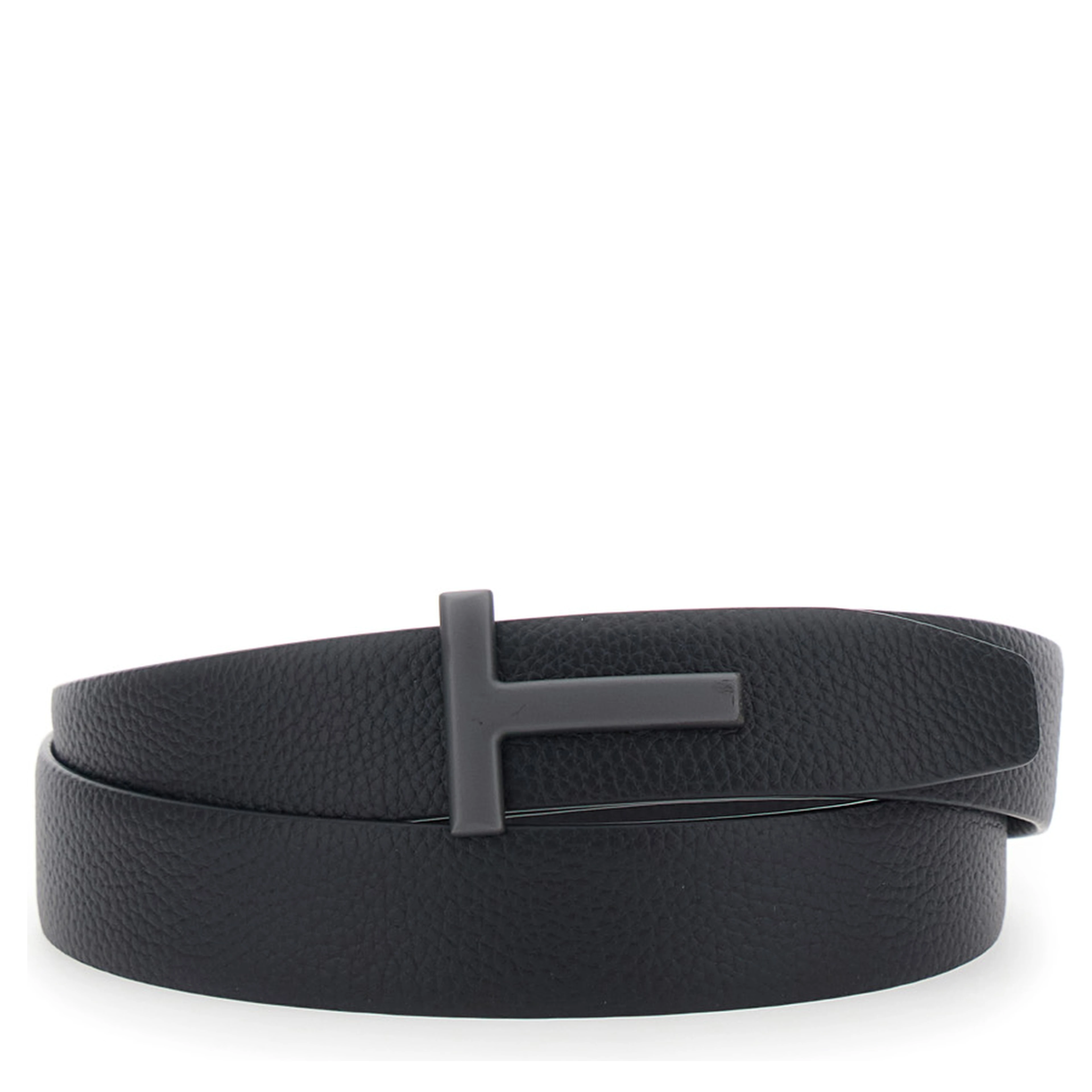 Black Belt with T Buckle Closure in Leather for Men