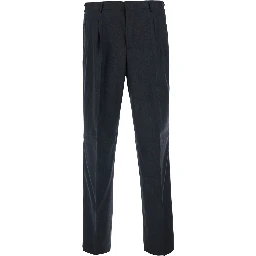 Gray Pants with Belt Loops and Front Pleats in Wool Blend for Men