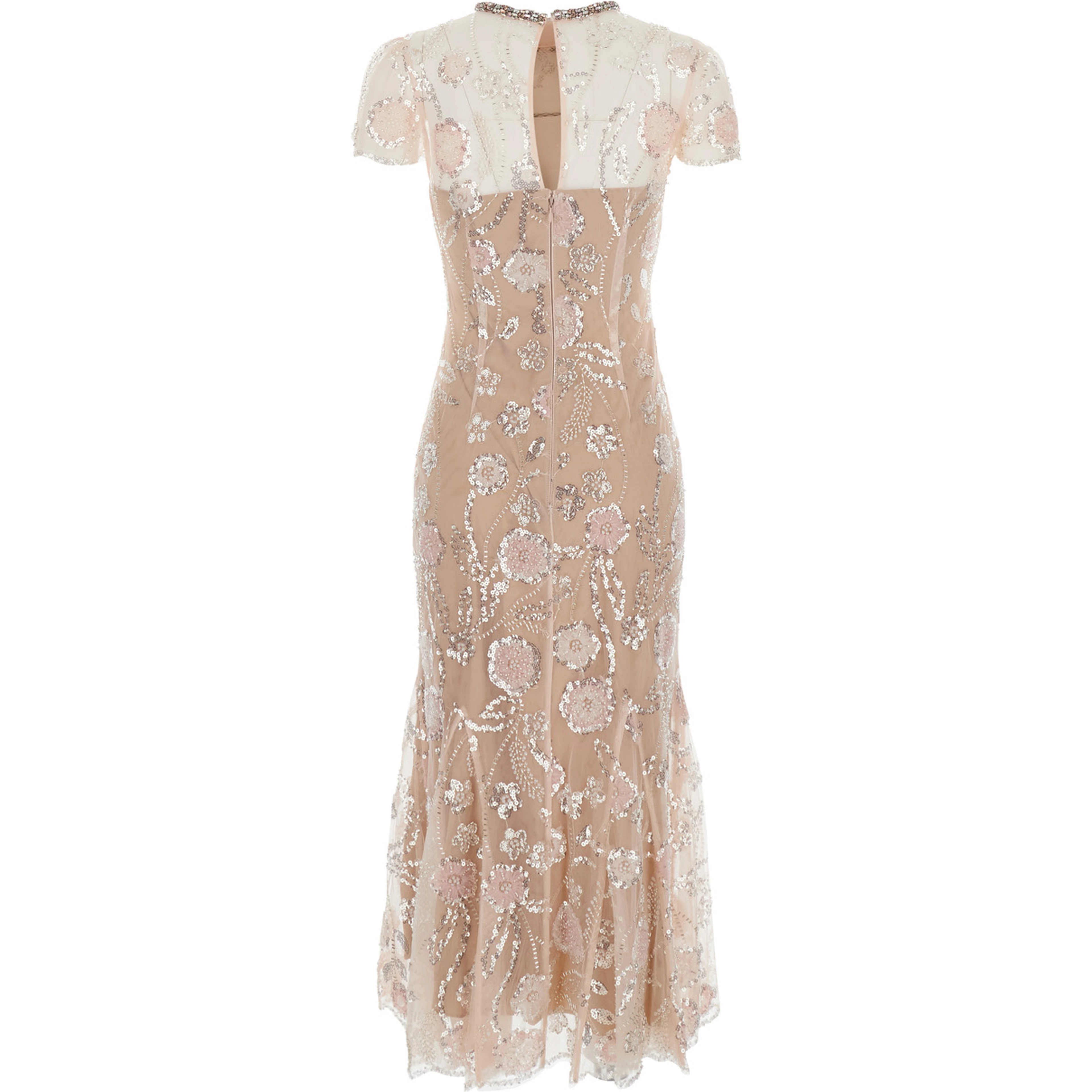 Pink Long dress with all-over sequins in Fabric Woman