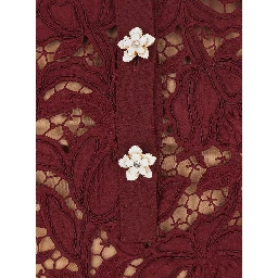burgundy Mini dress with lace details and flower-shaped buttons in fabric for women