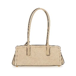 Laila Beige Shoulder Bag with Logo Plate on Front in Suede for Women