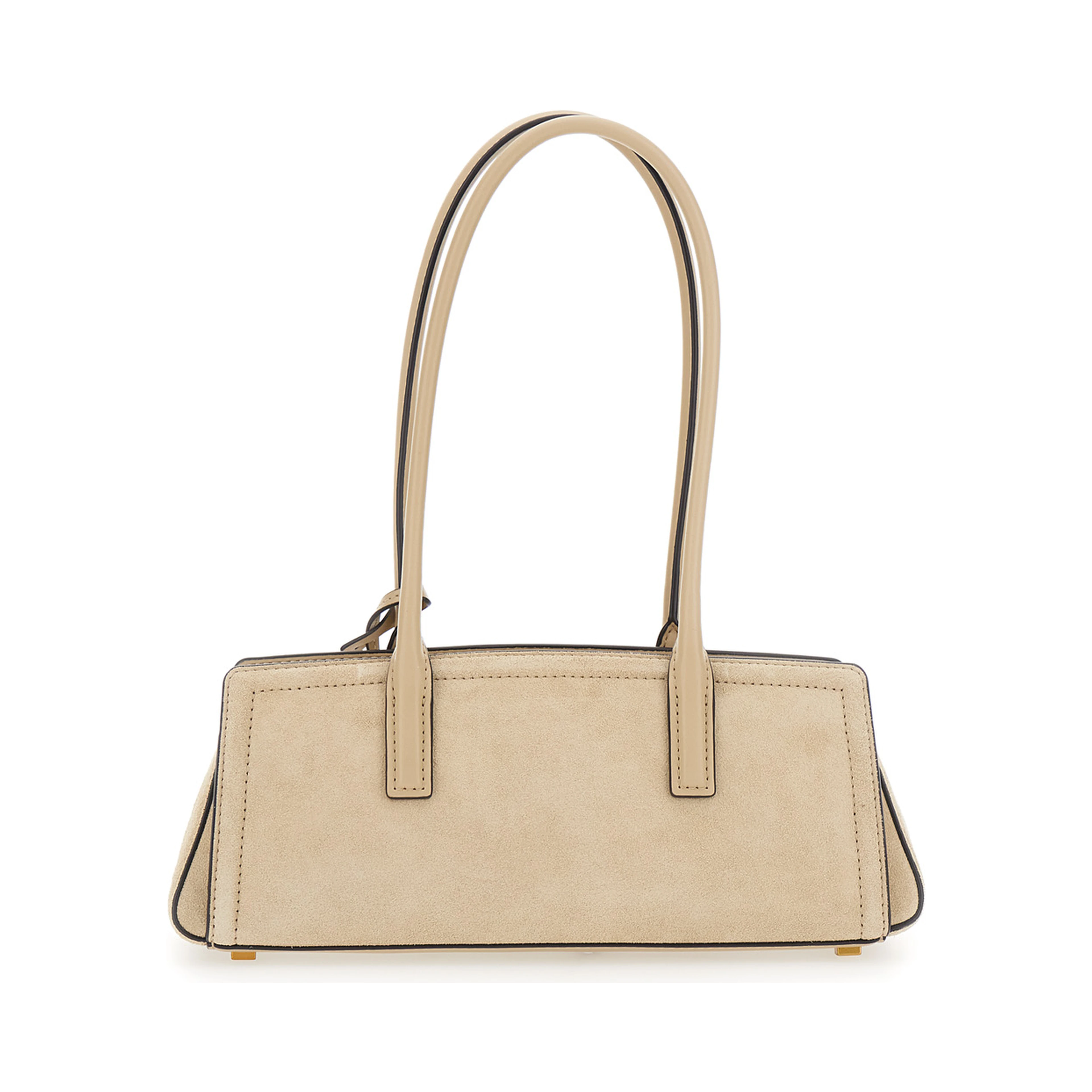Laila Beige Shoulder Bag with Logo Plate on Front in Suede for Women