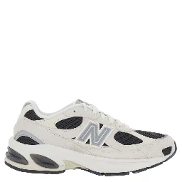 U2010 Beige Low Top Sneakers with Logo Patch on the Side in Leather and Fabric Unisex