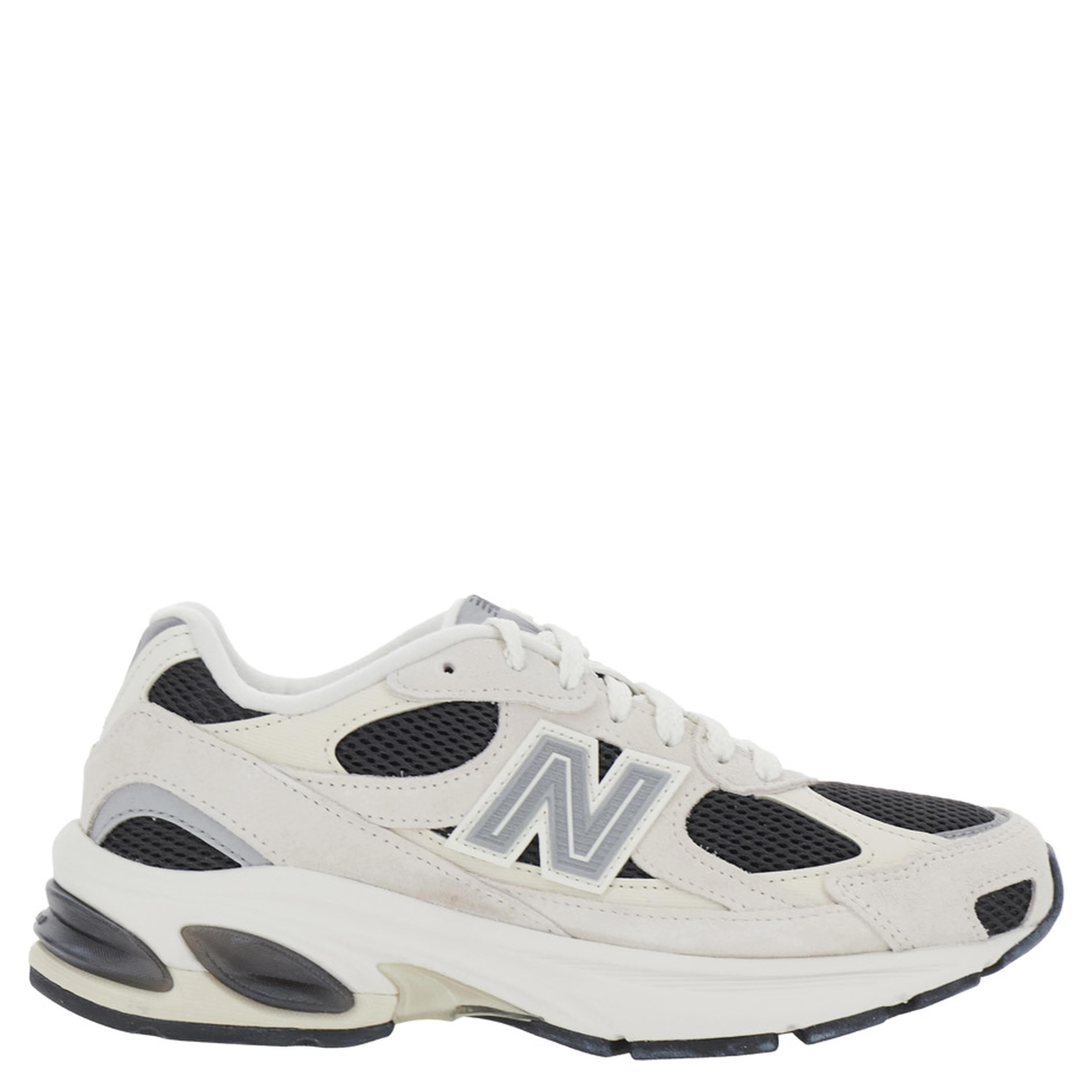 U2010 Beige Low Top Sneakers with Logo Patch on the Side in Leather and Fabric Unisex