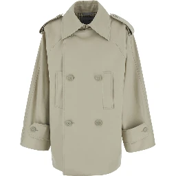 Beige Oversized Trench with Wide Collar and Button Cuffs in Cotton for Women