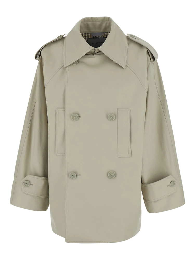 Beige Oversized Trench with Wide Collar and Button Cuffs in Cotton for Women