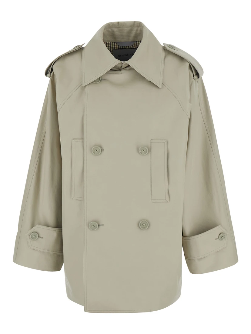 Beige Oversized Trench with Wide Collar and Button Cuffs in Cotton for Women