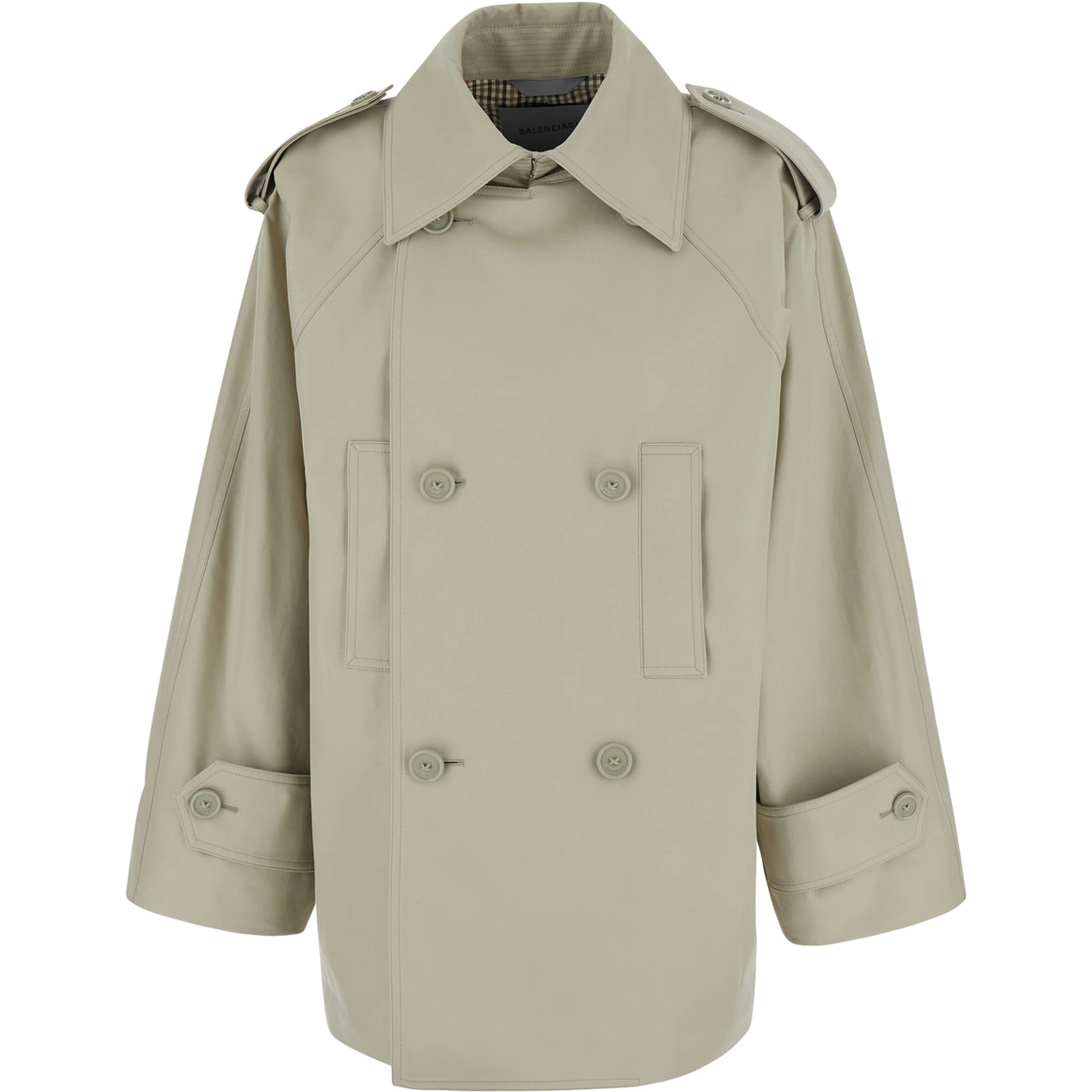 Beige Oversized Trench with Wide Collar and Button Cuffs in Cotton for Women