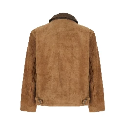 Brown Jacket with classic collar and one zip pocket on the front in suede for men