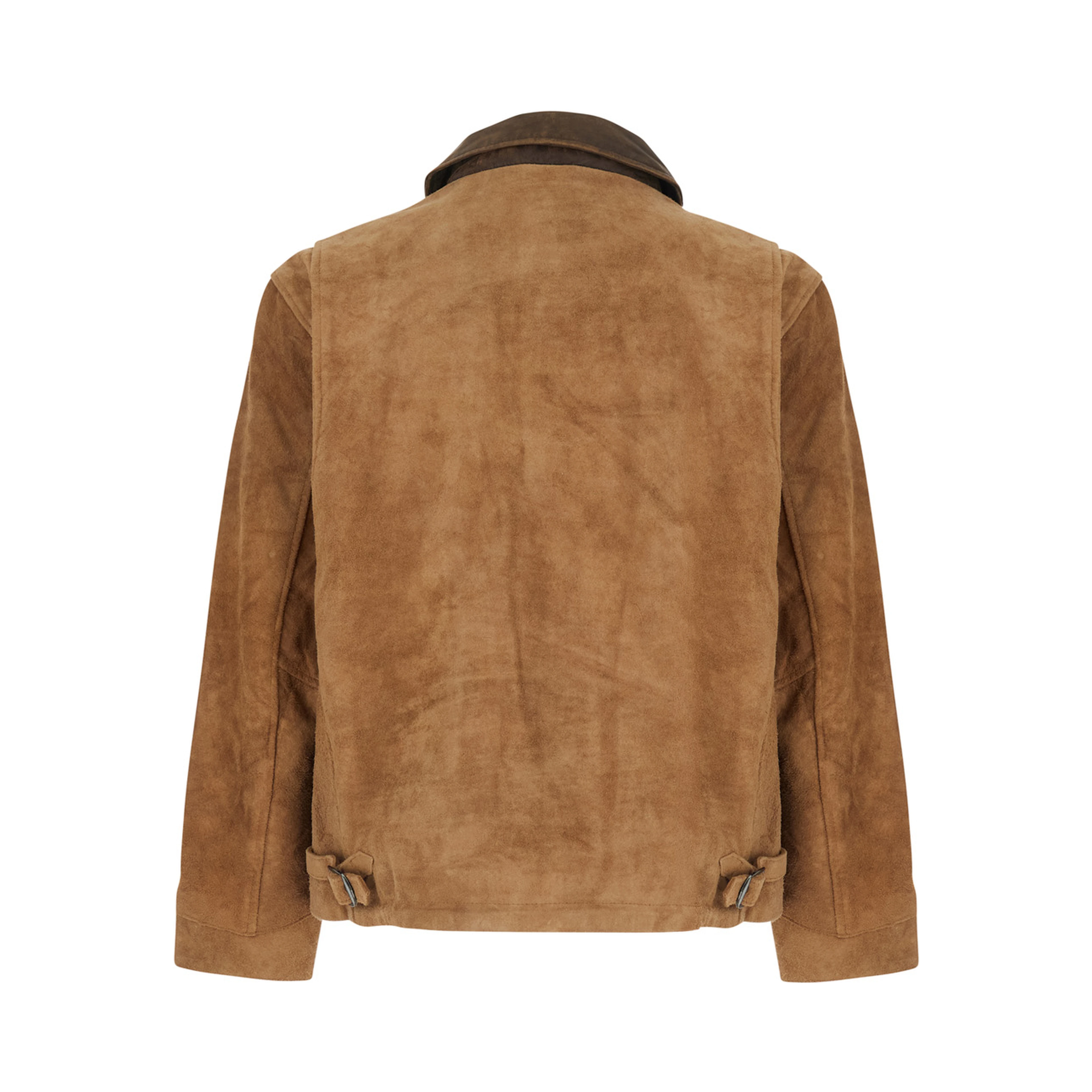 Brown Jacket with classic collar and one zip pocket on the front in suede for men