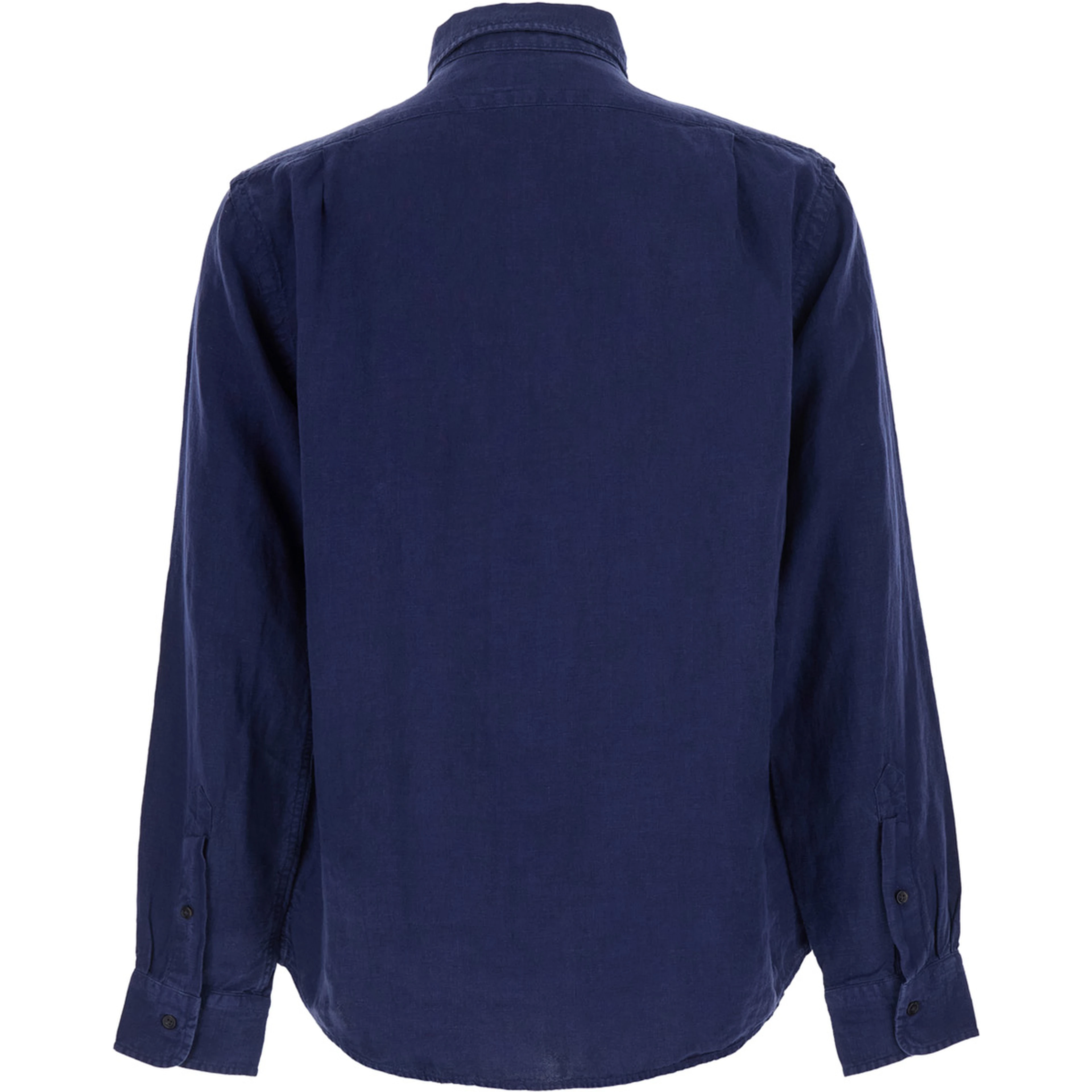 Blue Shirt with classic collar and Pony embroidery on the front in linen for men