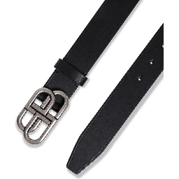 Black Leather Belt with BB Buckle for Men