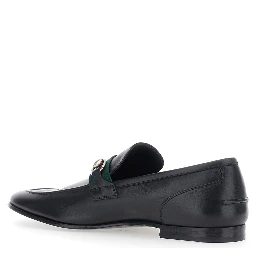 Como Black Loafers with Web Stripe and Horsebit in Leather for Men