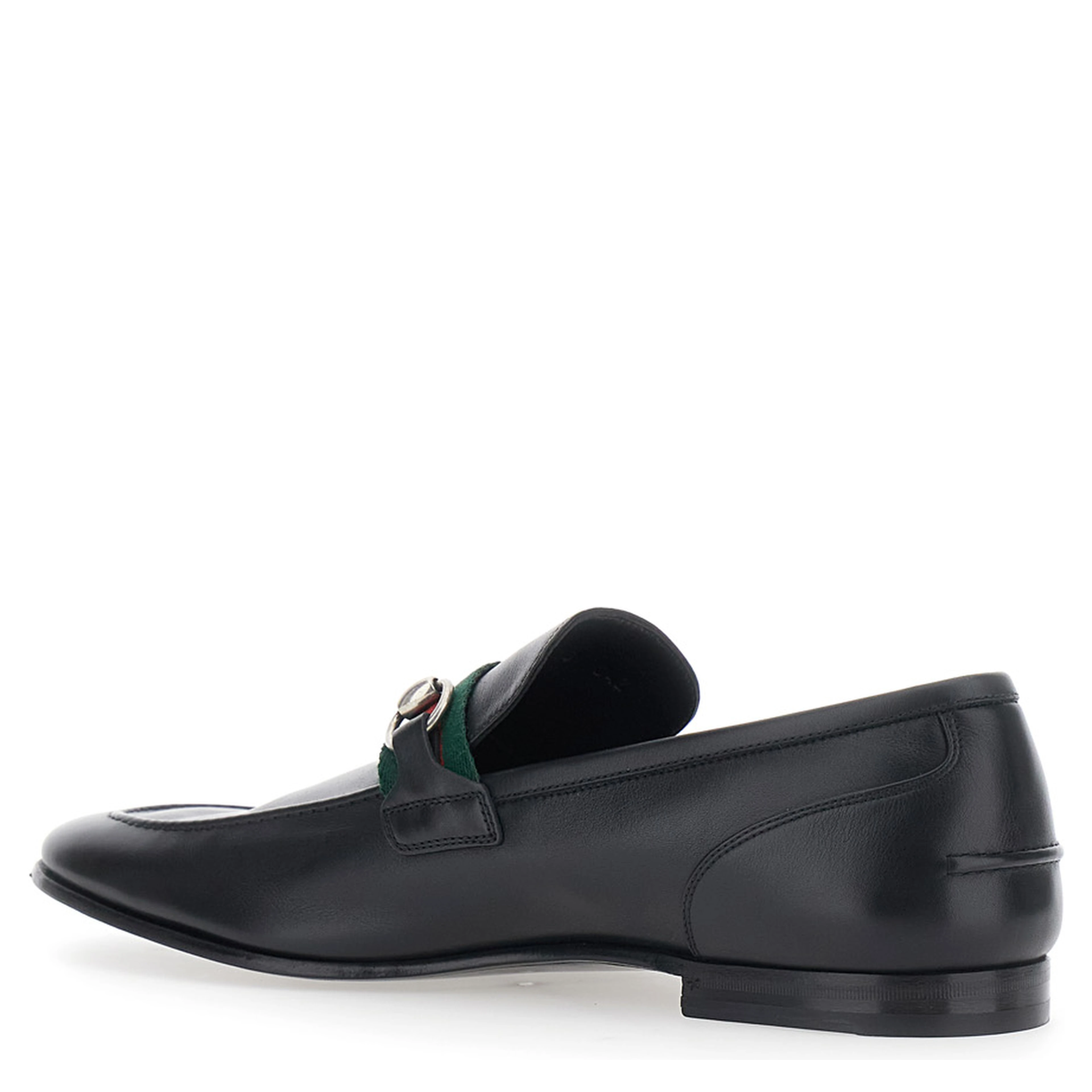 Como Black Loafers with Web Stripe and Horsebit in Leather for Men