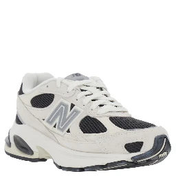 U2010 Beige Low Top Sneakers with Logo Patch on the Side in Leather and Fabric Unisex