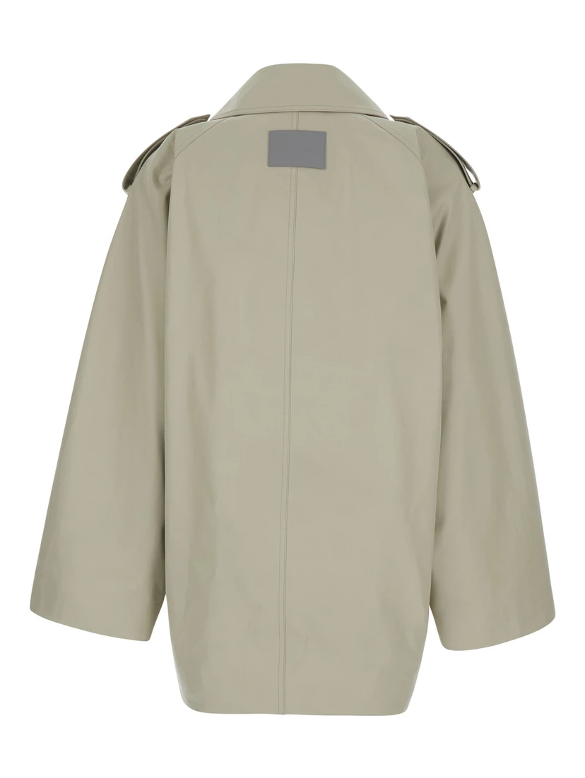 Beige Oversized Trench with Wide Collar and Button Cuffs in Cotton for Women