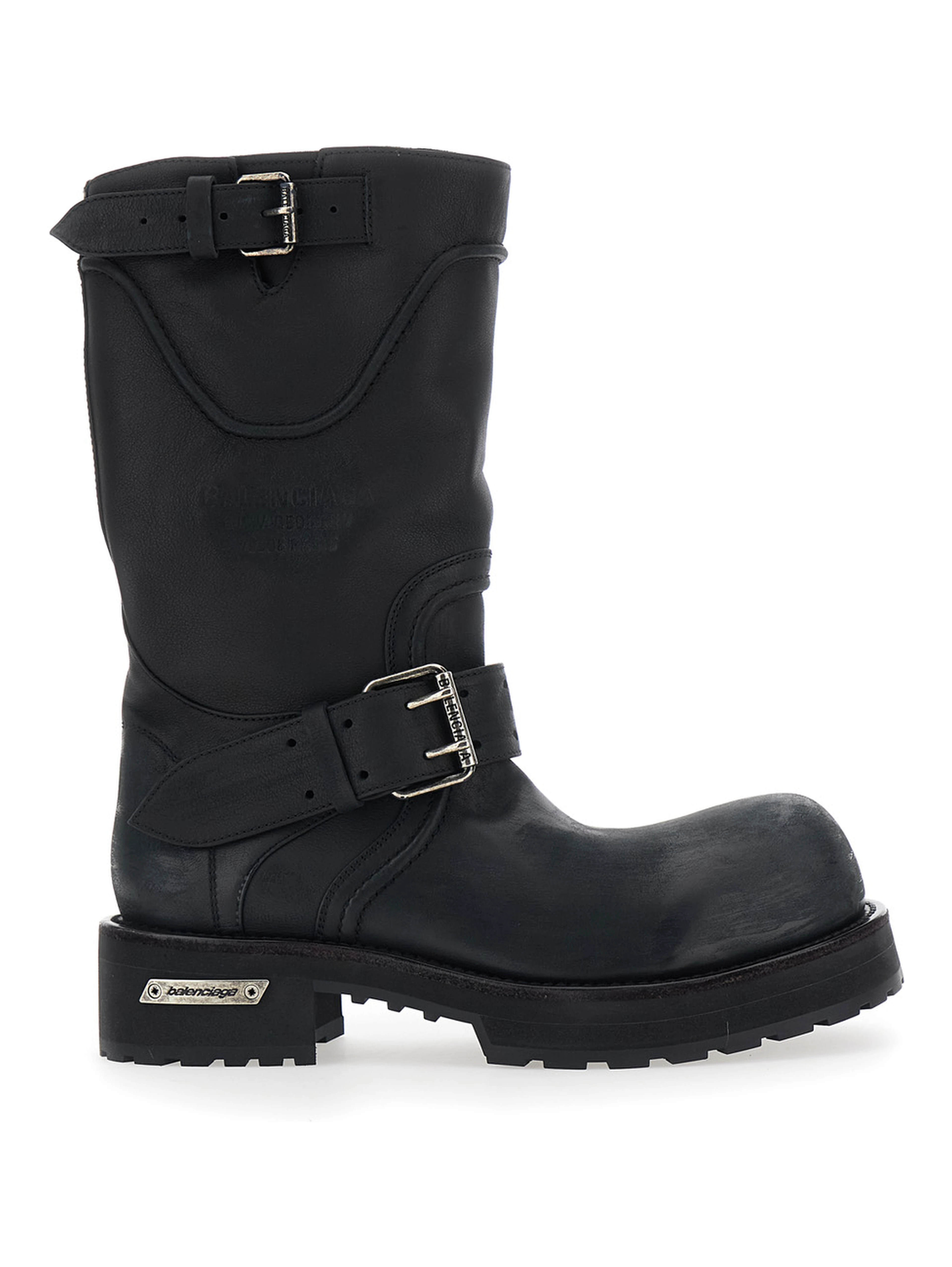 Venom Black Boots with adjustable buckle straps and logo plate on the side in leather for men