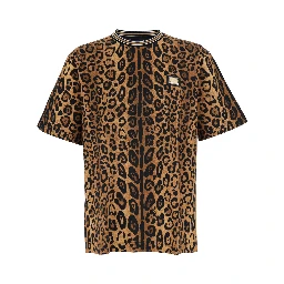 brown T-shirt with all-over animalier print in fabric for men