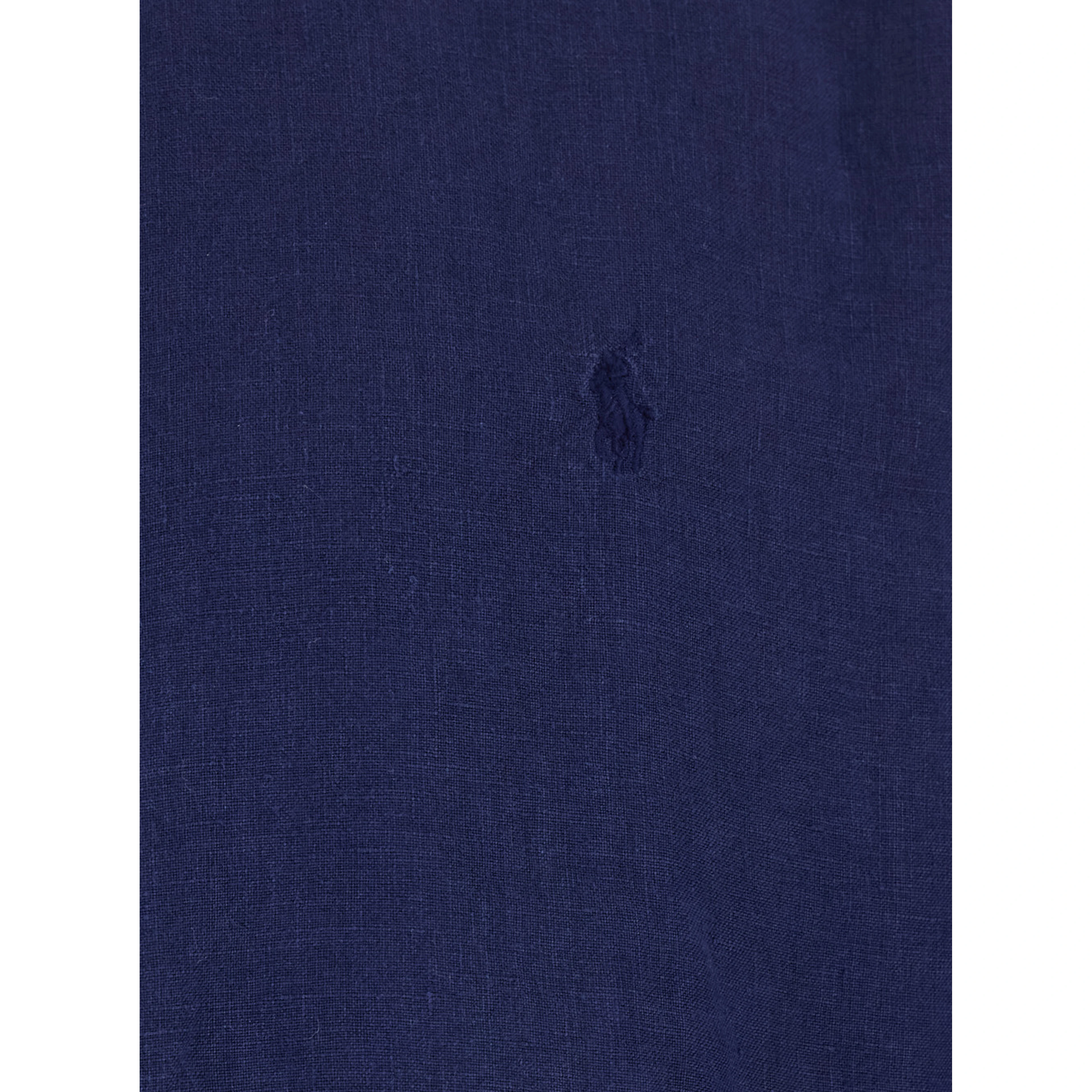 Blue Shirt with classic collar and Pony embroidery on the front in linen for men