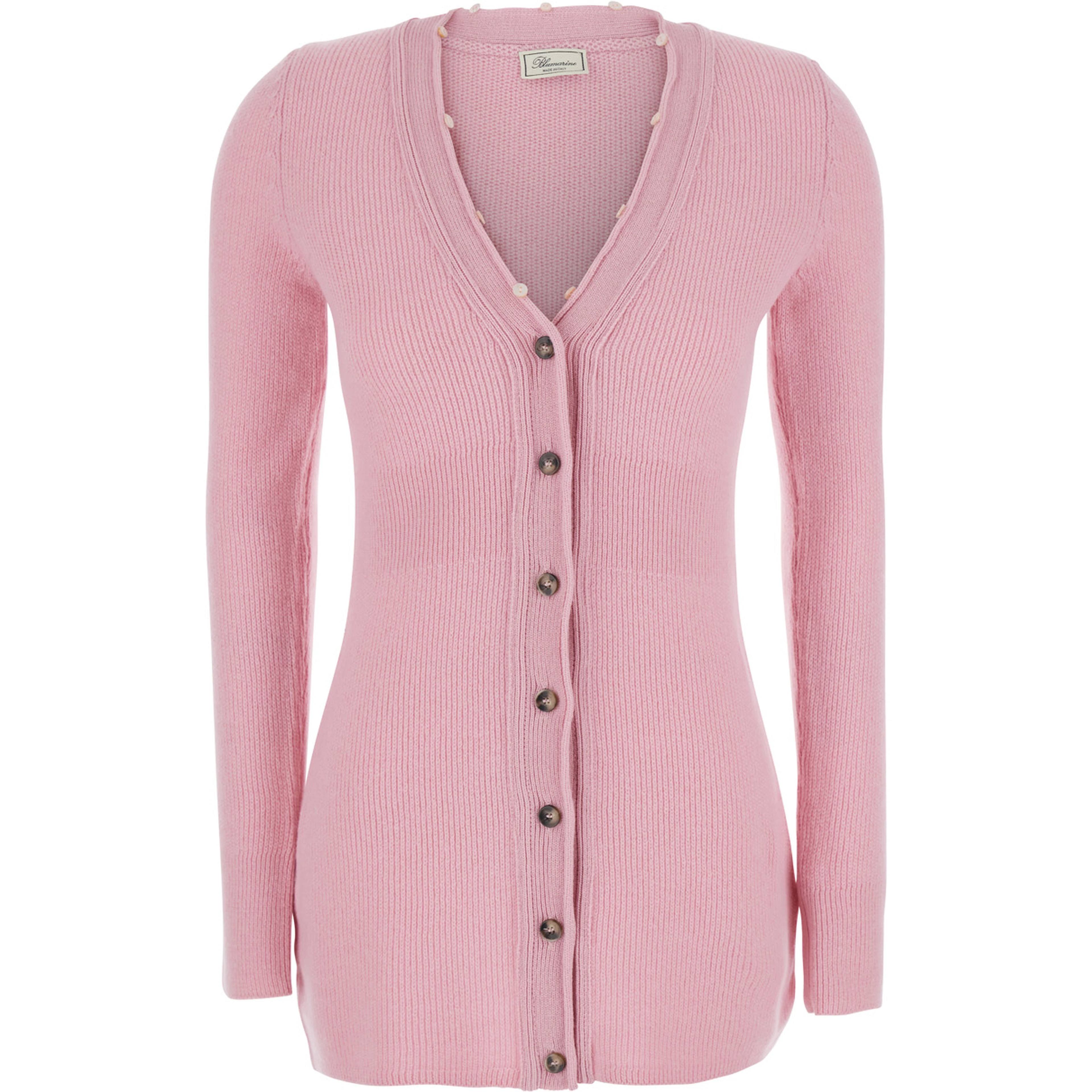 Pink Cardigan with V Neck and Removable Fur Collar in Wool for Women