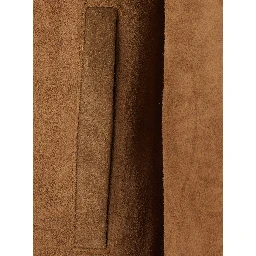 Brown Jacket with classic collar and one zip pocket on the front in suede for men