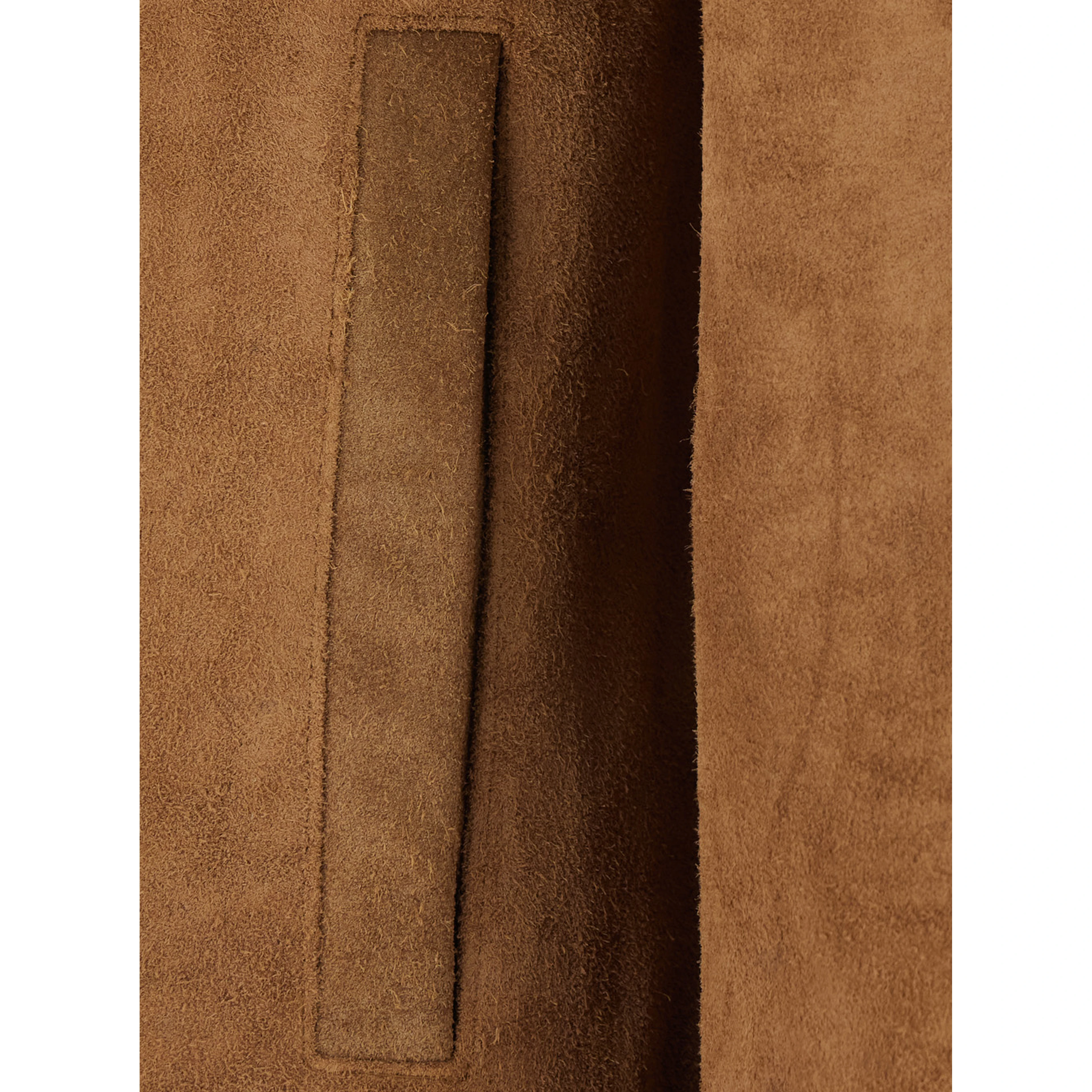 Brown Jacket with classic collar and one zip pocket on the front in suede for men