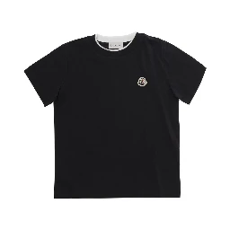 Black T-shirt with Logo and Patch in Cotton Boy