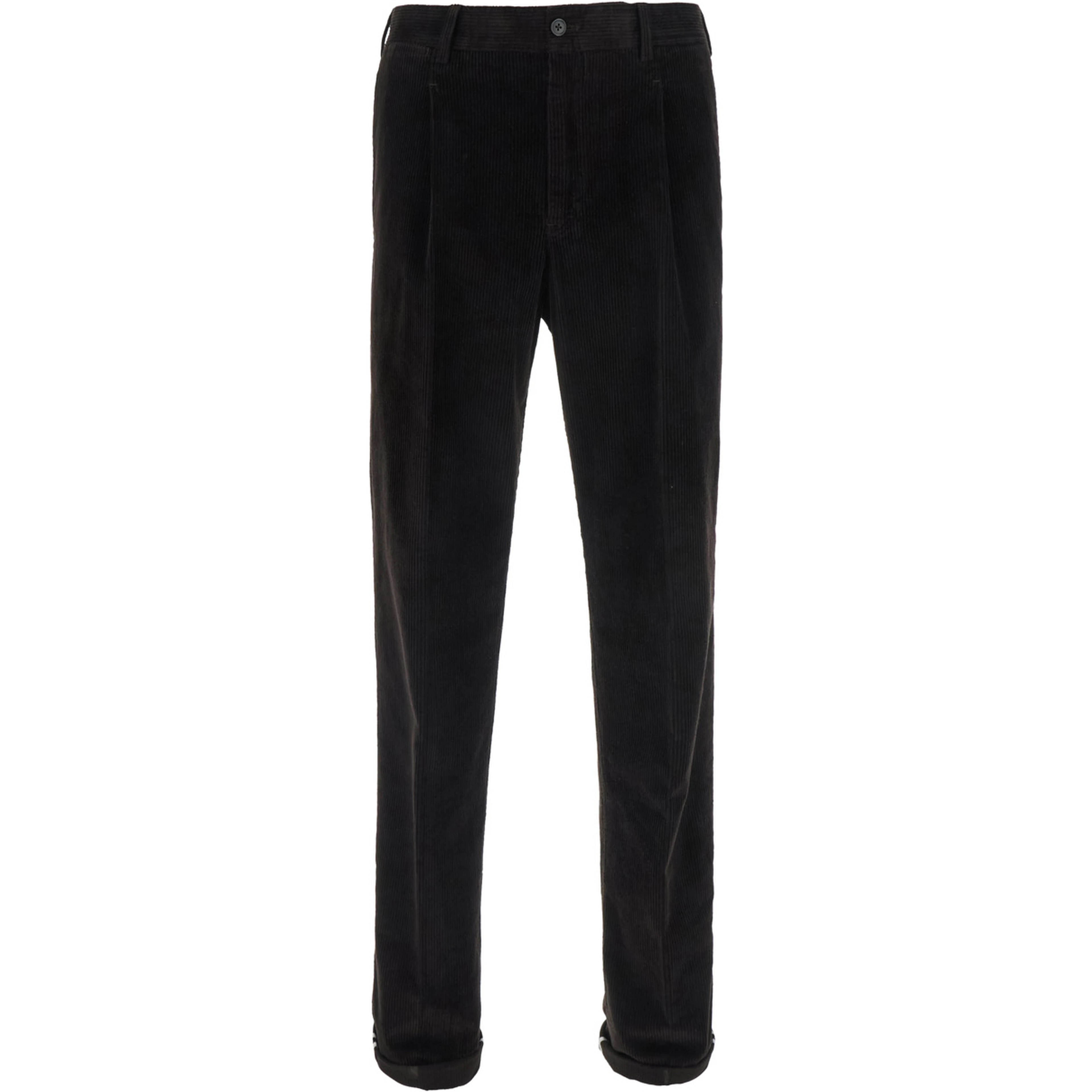 Dark Brown Chino Pants with Front Pleats and Logo Patch on the Back in Velvet for Men
