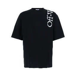 Black Crew Neck T-Shirt with Logo Lettering in Cotton for Men