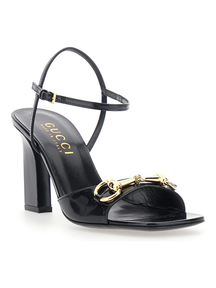 Signora Black sandals with square toe with Horsebit and high heel in leather for women alternative