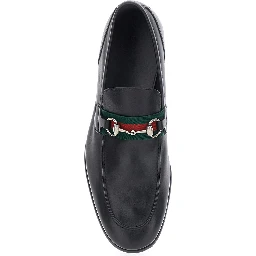 Como Black Loafers with Web Stripe and Horsebit in Leather for Men