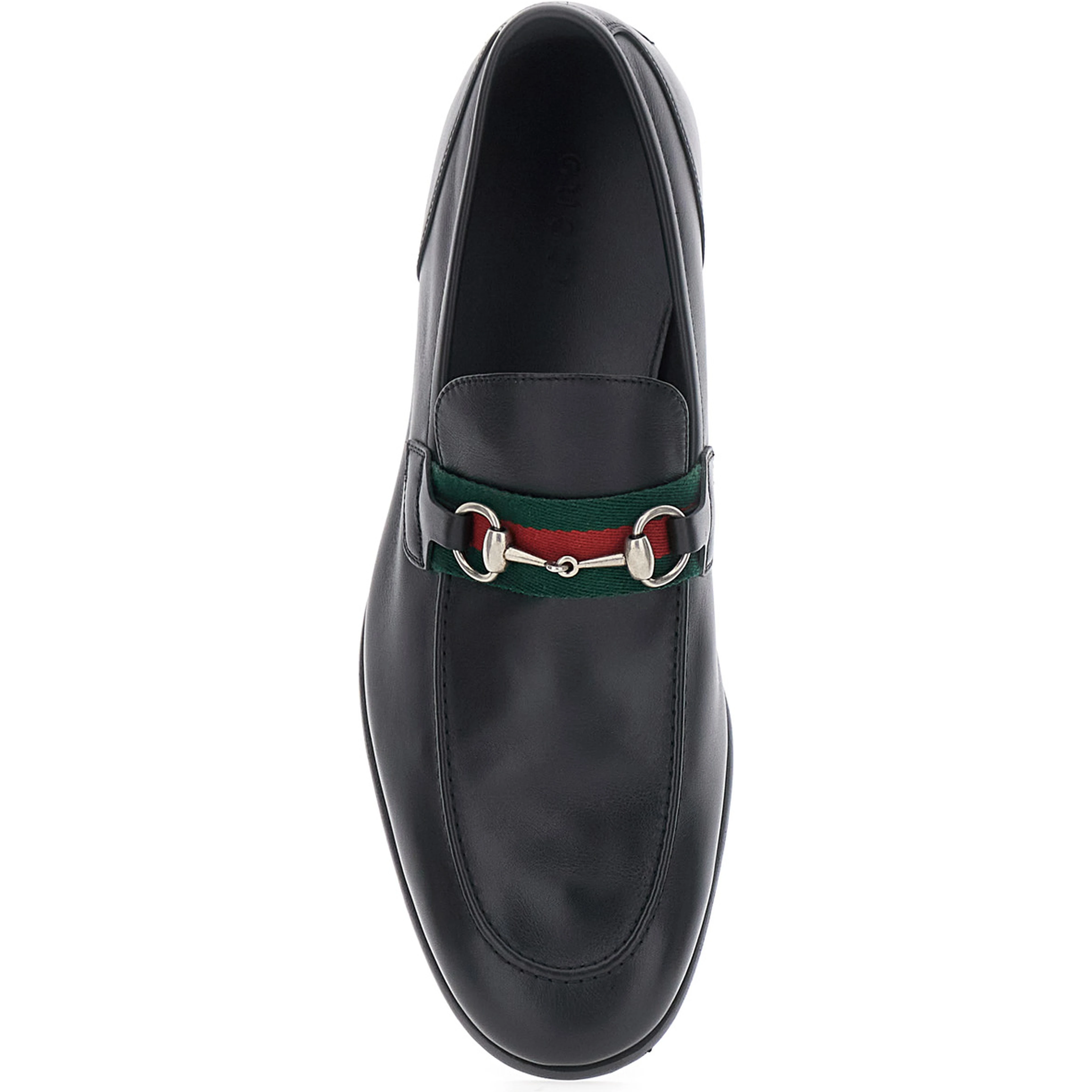 Como Black Loafers with Web Stripe and Horsebit in Leather for Men