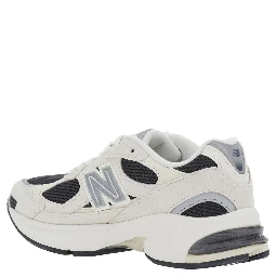 U2010 Beige Low Top Sneakers with Logo Patch on the Side in Leather and Fabric Unisex