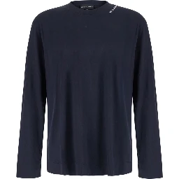 blue Long Sleeve T-shirt with logo on the collar in modal for men