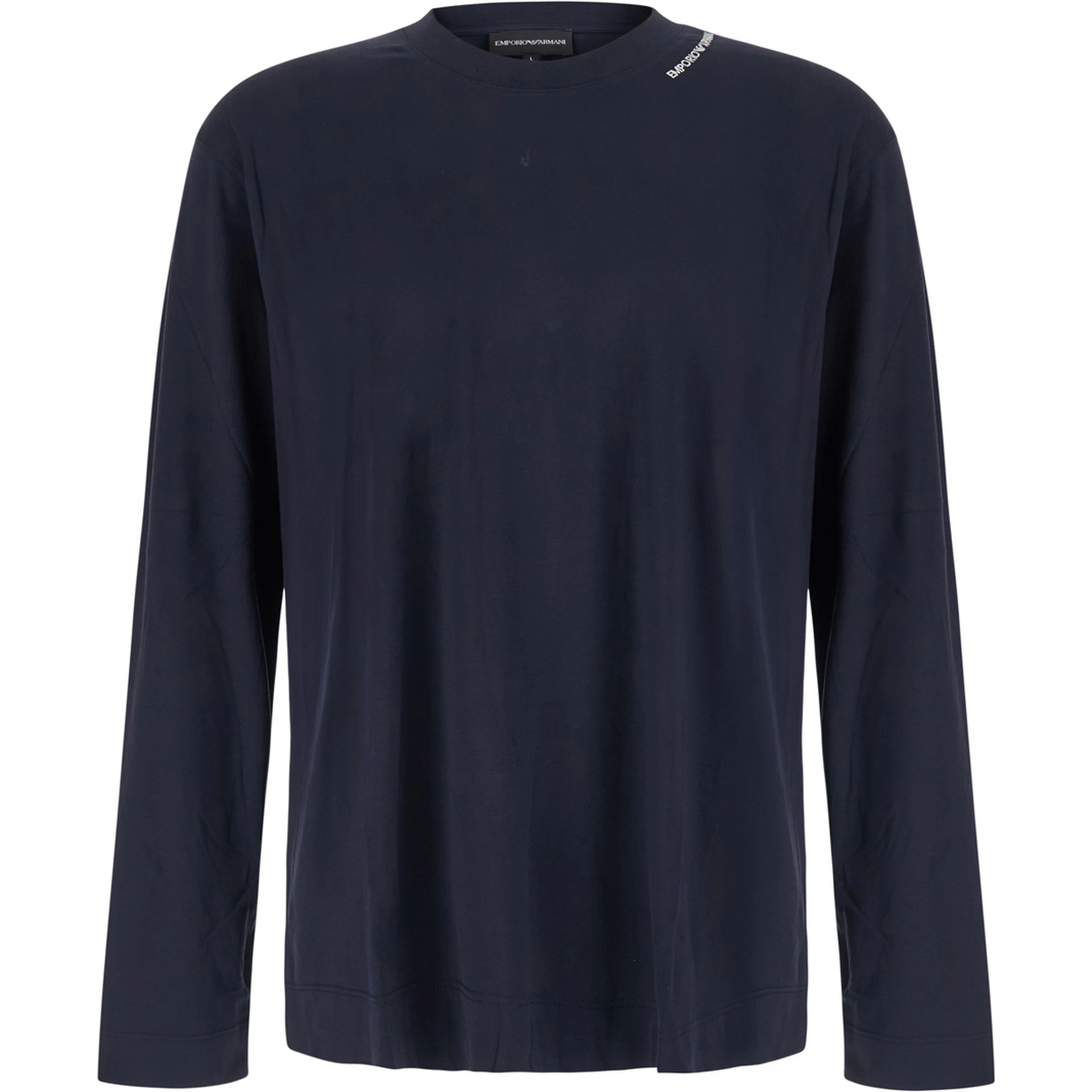 blue Long Sleeve T-shirt with logo on the collar in modal for men