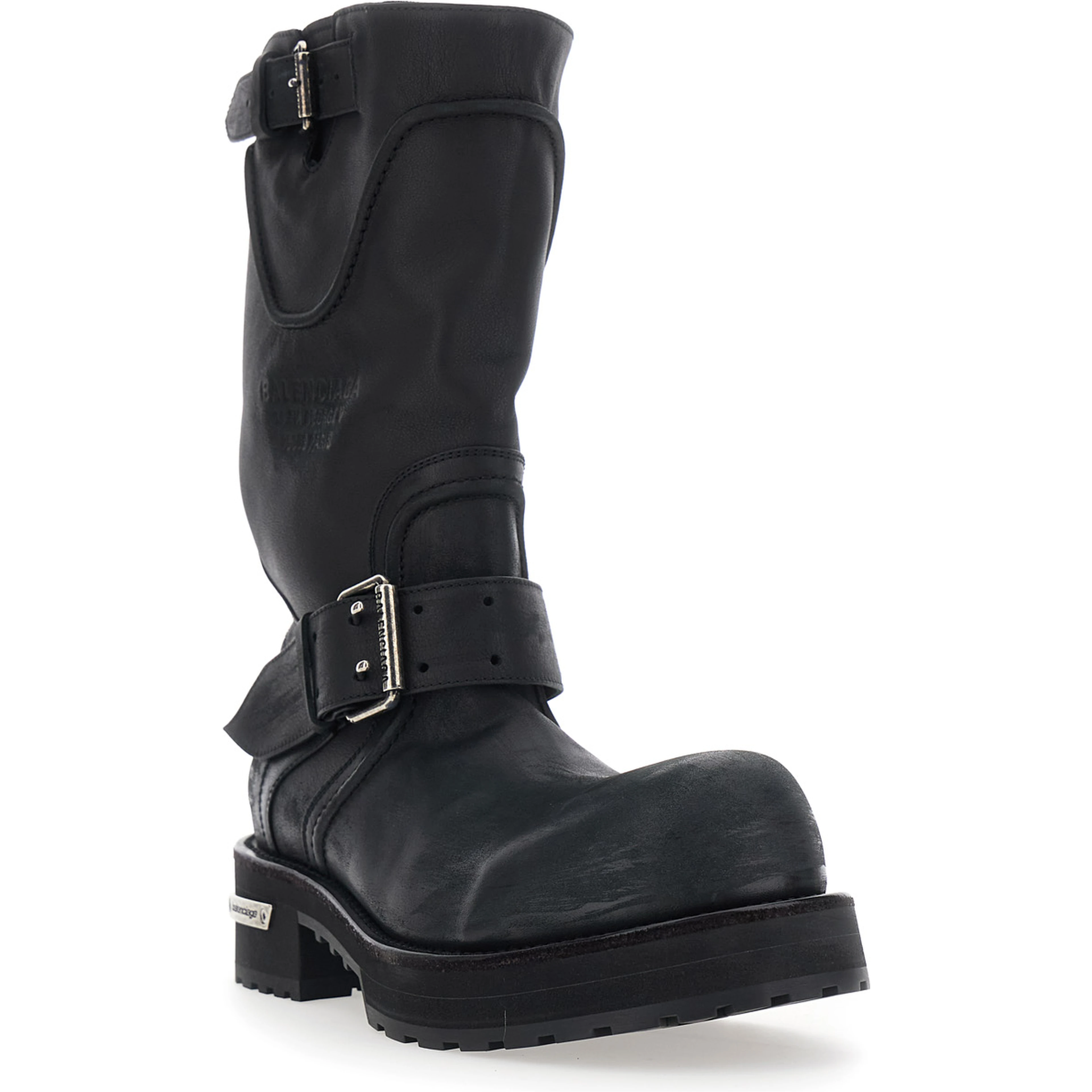 Venom Black Boots with adjustable buckle straps and logo plate on the side in leather for men