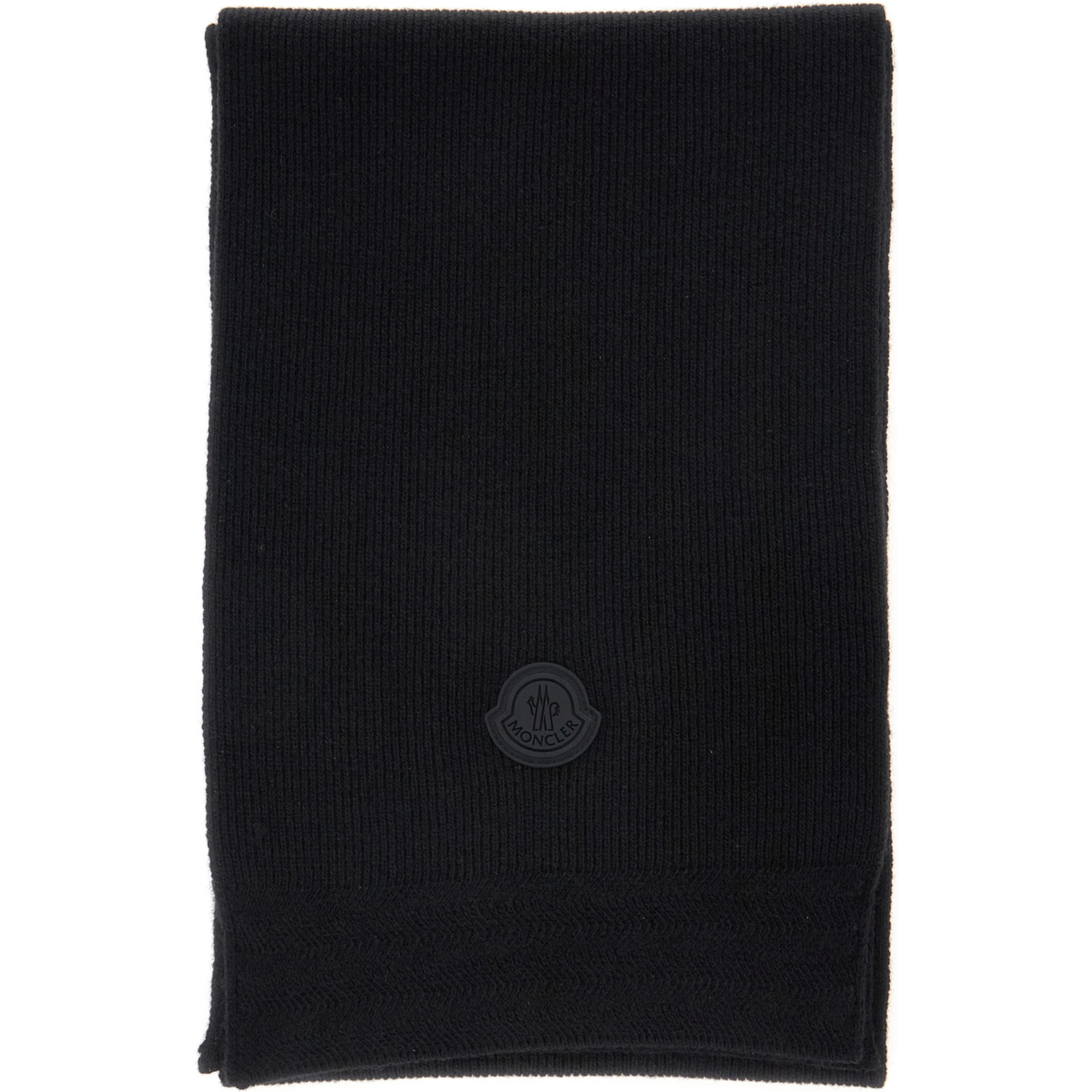 black Scarf with logo patch on the front in wool for men