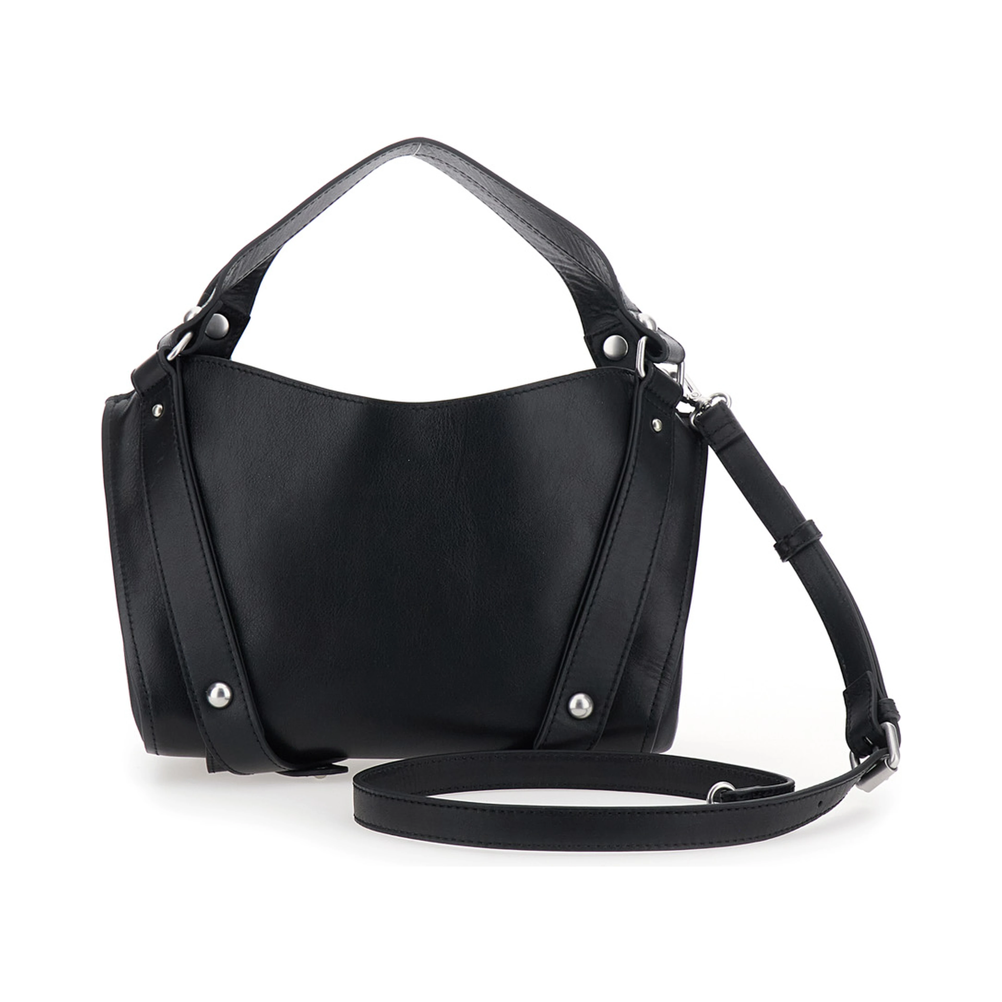 D-One Black Shoulder bag with logo on the front and decorative straps with buckles in leather for women