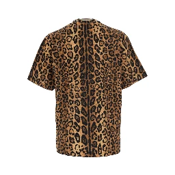 brown T-shirt with all-over animalier print in fabric for men