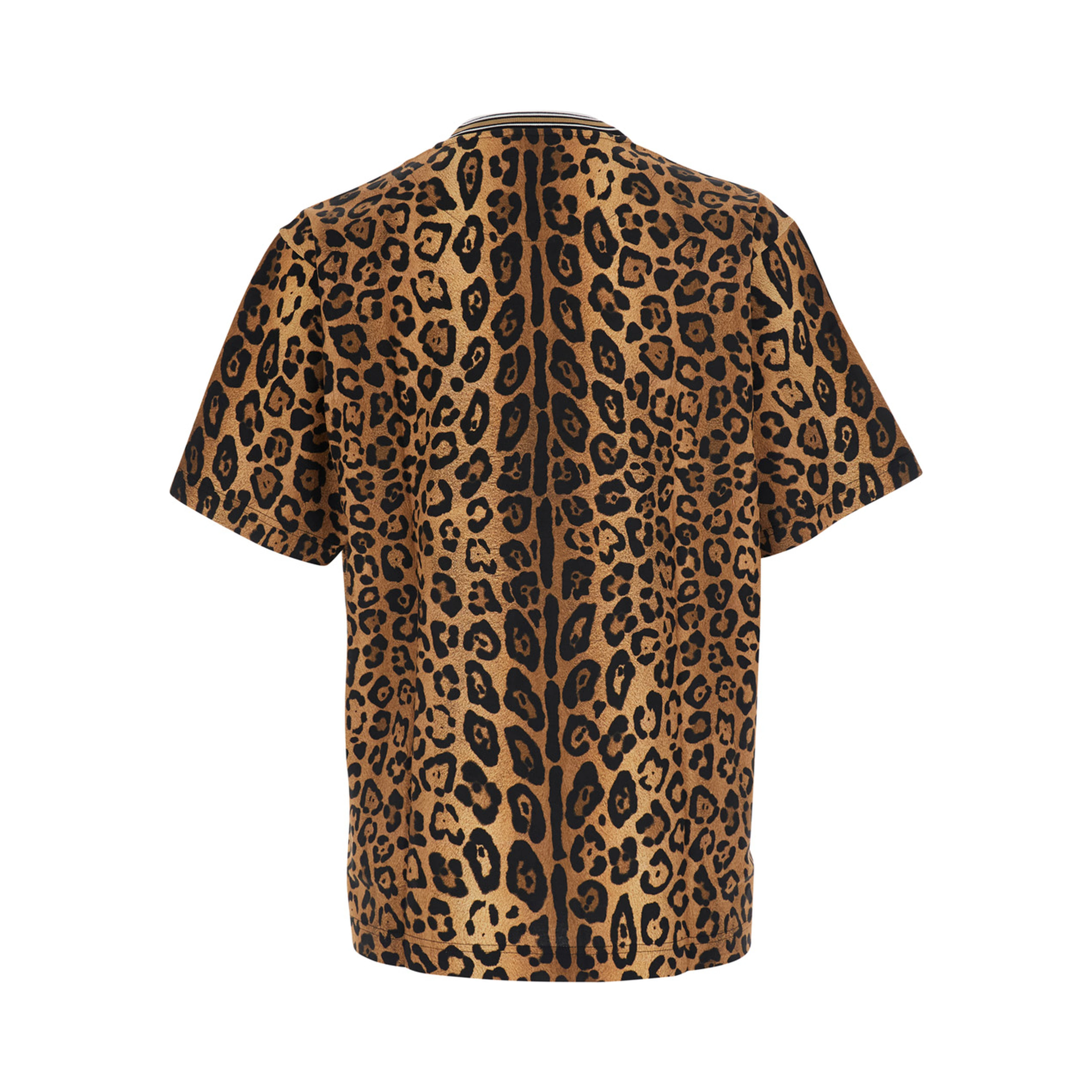 brown T-shirt with all-over animalier print in fabric for men