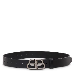 Black Leather Belt with BB Buckle for Men