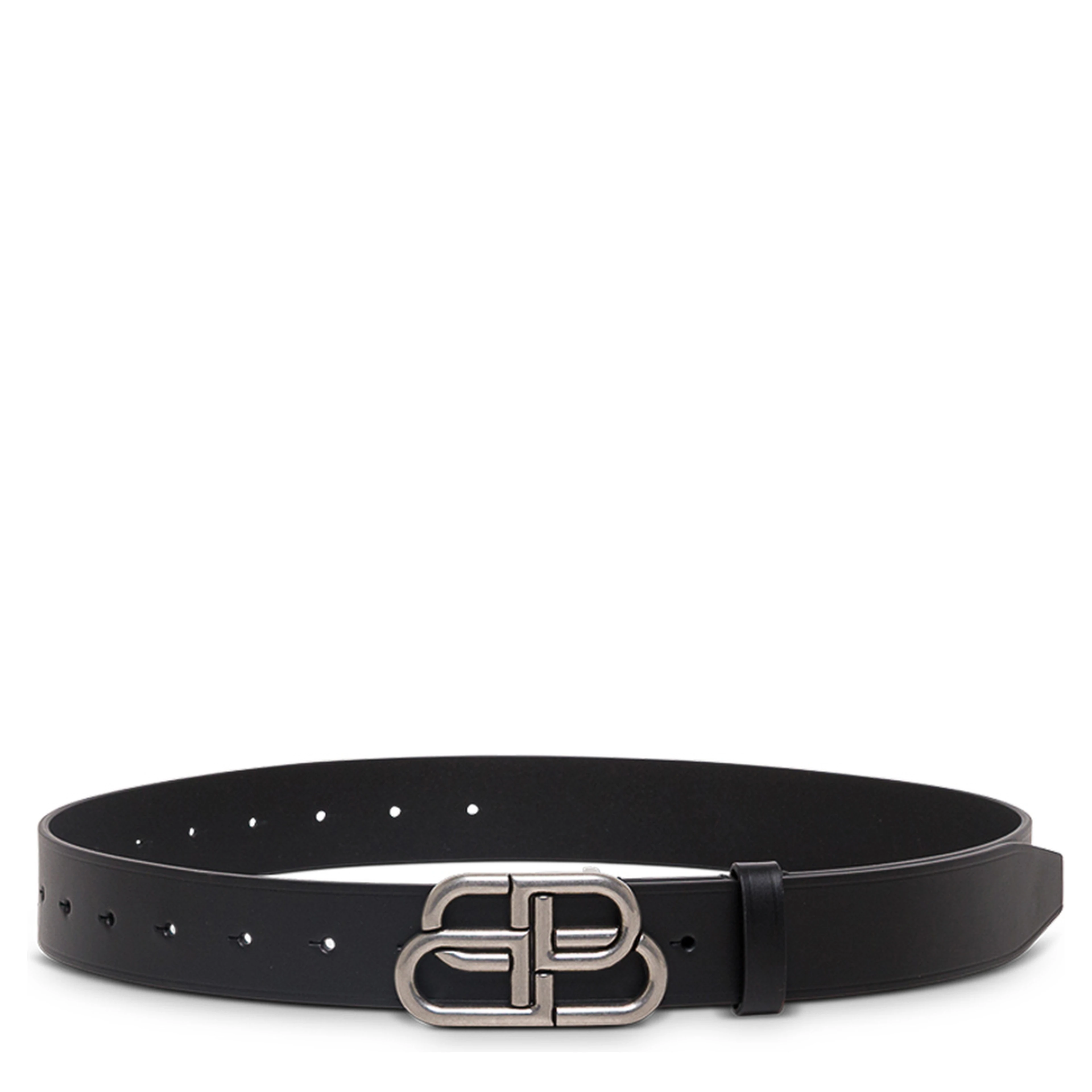 Black Leather Belt with BB Buckle for Men