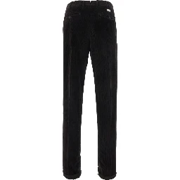 Dark Brown Chino Pants with Front Pleats and Logo Patch on the Back in Velvet for Men