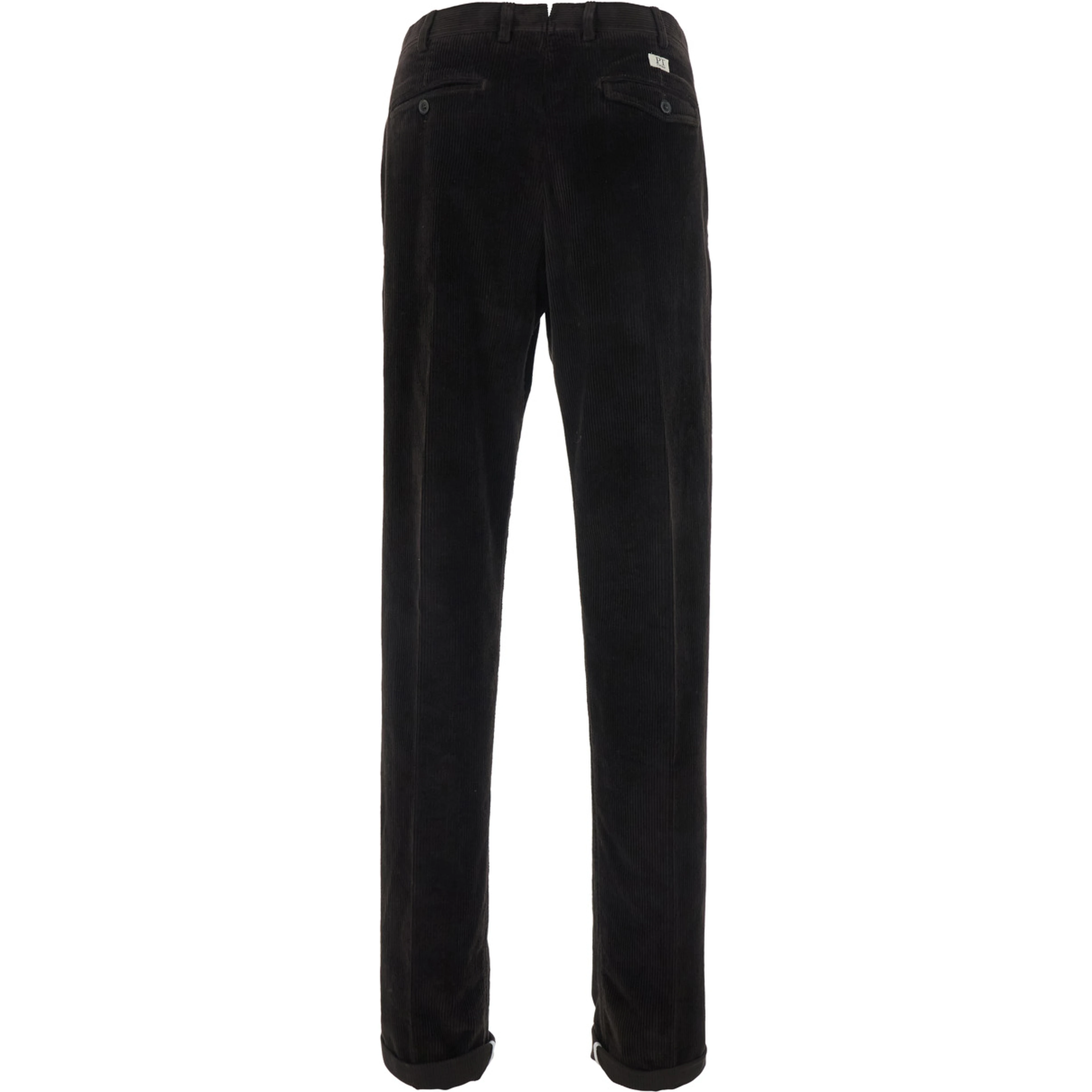 Dark Brown Chino Pants with Front Pleats and Logo Patch on the Back in Velvet for Men