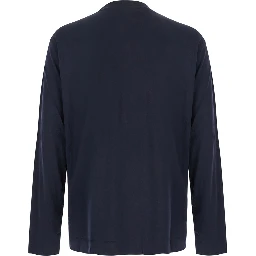 blue Long Sleeve T-shirt with logo on the collar in modal for men