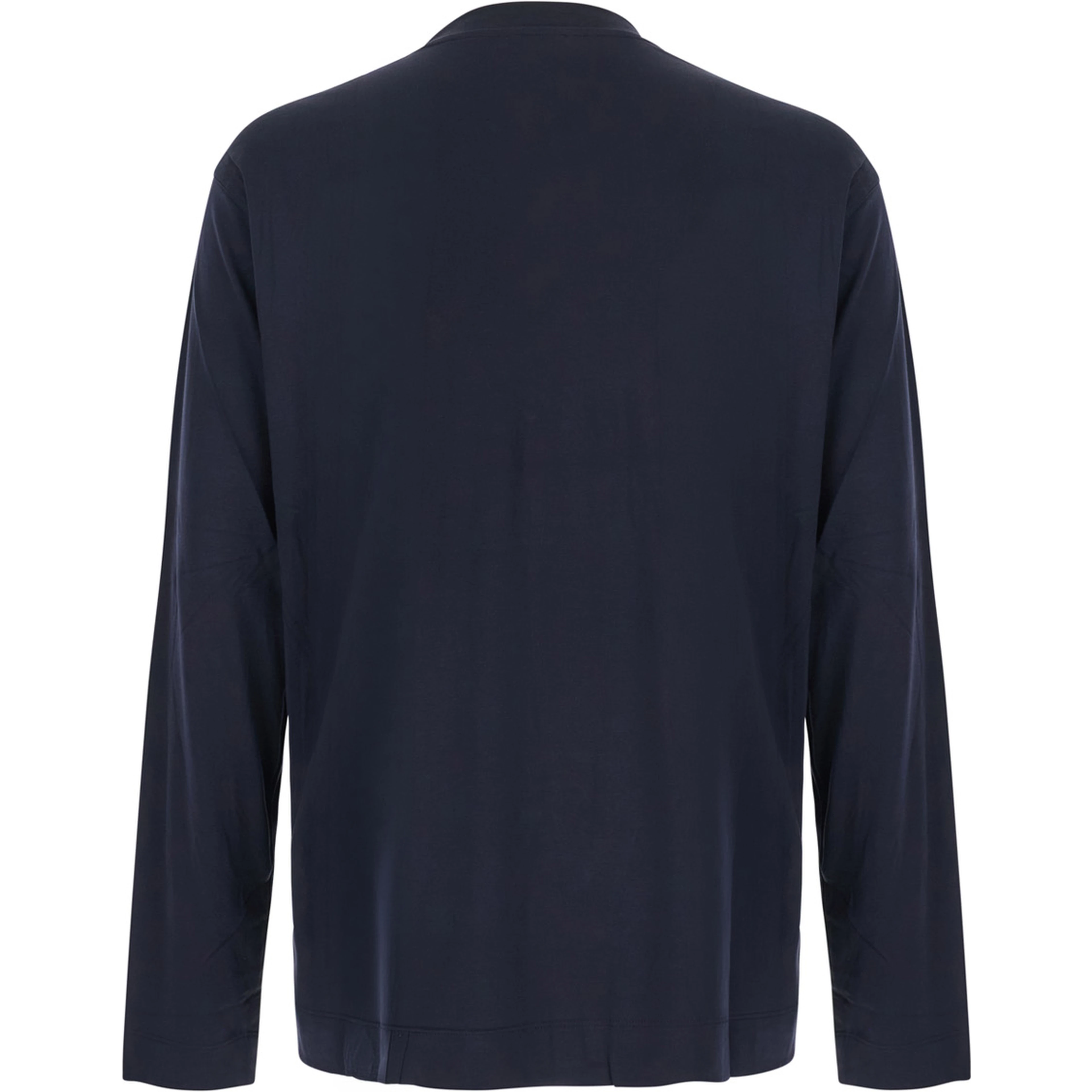 blue Long Sleeve T-shirt with logo on the collar in modal for men