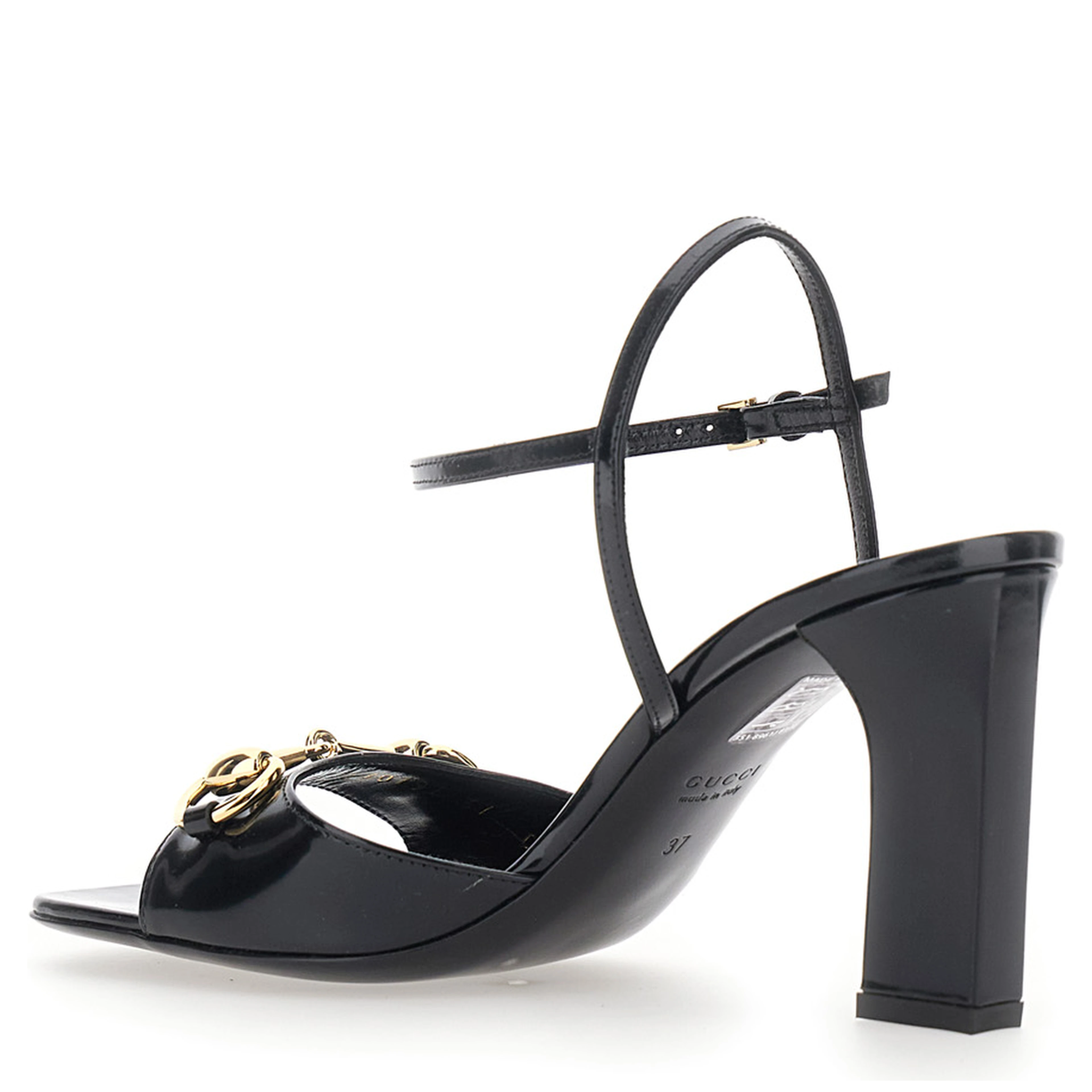 Signora Black sandals with square toe with Horsebit and high heel in leather for women